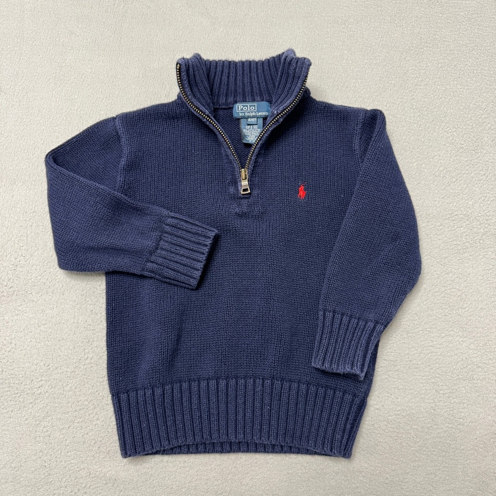 Polo Ralph Lauren Sweater Kids 4T Navy Blue Cotton Knit Quarter Zip Pullover